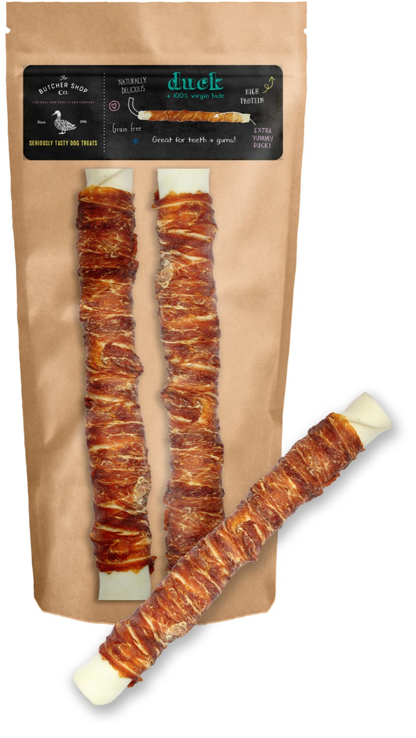 The Butcher Shop Co. 10" White Twisted Stick Wrapped with DUCK - Pack of 2