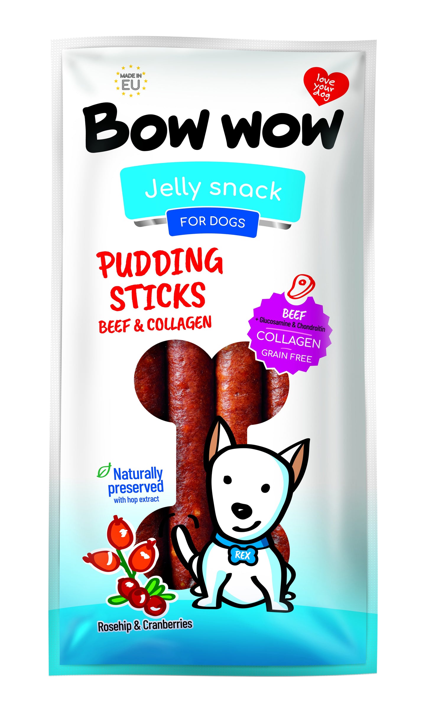 Bow Wow Pudding Stick Beef and Collagen 6 x 170g