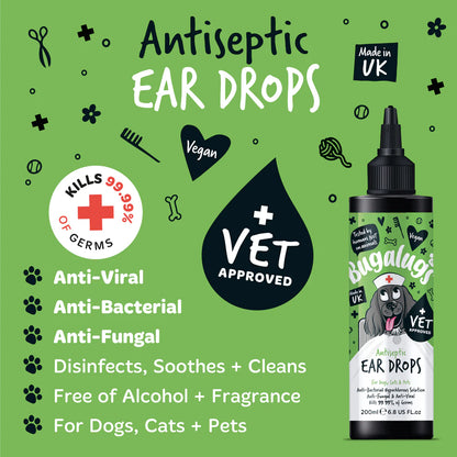 Bugalugs Antiseptic Ear Drops for Dogs, Cats & Pets 200ml