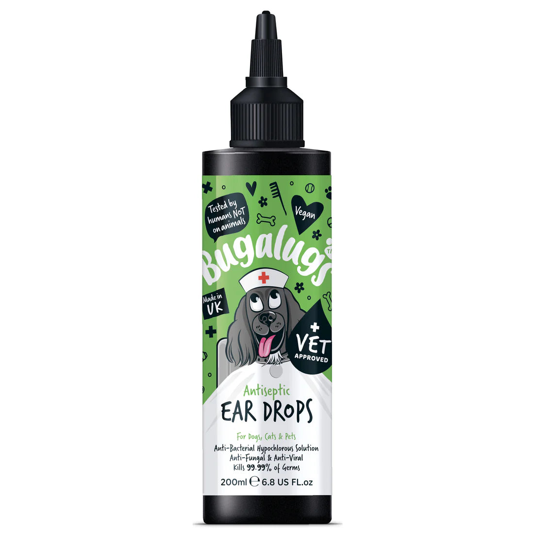 Bugalugs Antiseptic Ear Drops for Dogs, Cats & Pets 200ml