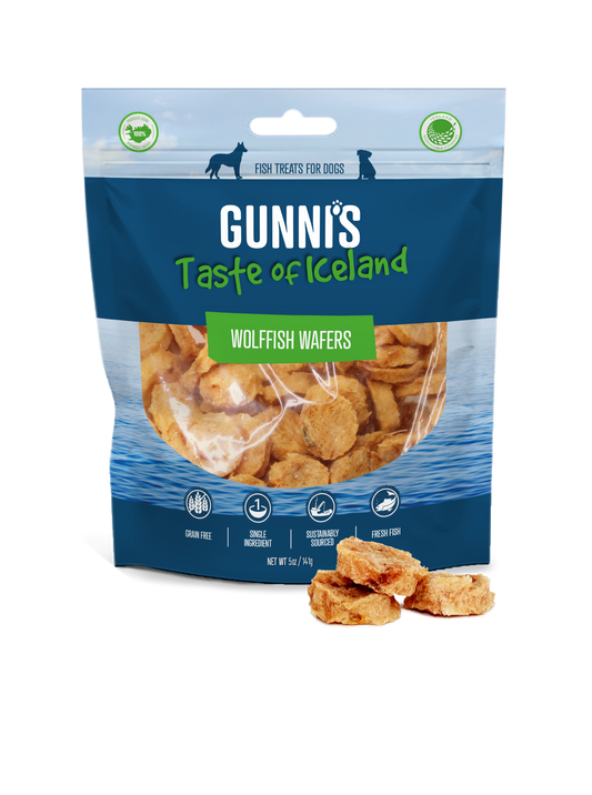 Gunni's Traceable Fish Dog Treats - Wolffish Wafers 85g