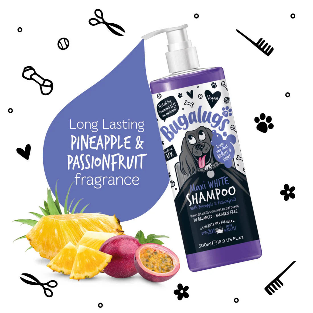 Bugalugs Maxi White Whitening Dog Shampoo with Pineapple & Passionfruit