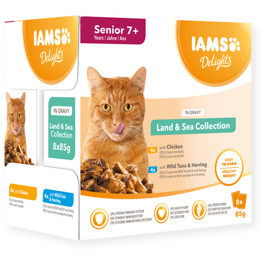 IAMS Wet Cat Food Senior Land & Sea Collection in Gravy 8 x 85g