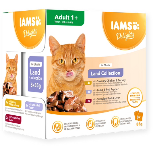 IAMS Wet Cat Food Delights Adult Land Collection in Gravy 8 x 85g