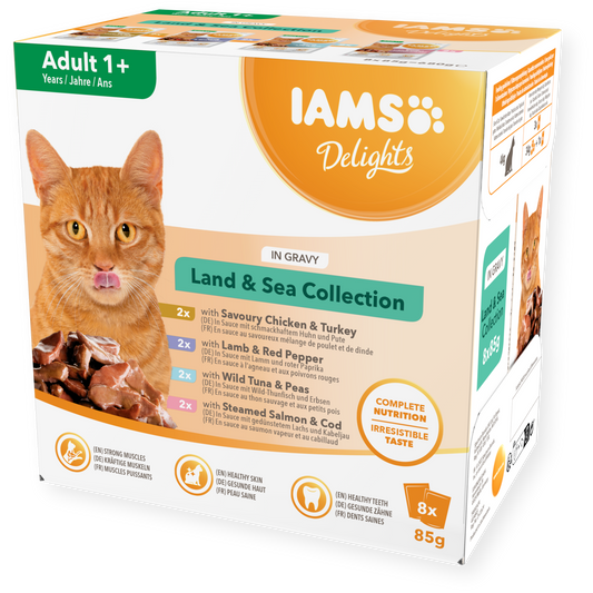 IAMS Wet Cat Food Delights Delights Adult Land & Sea Collection in Gravy 8 x 85g