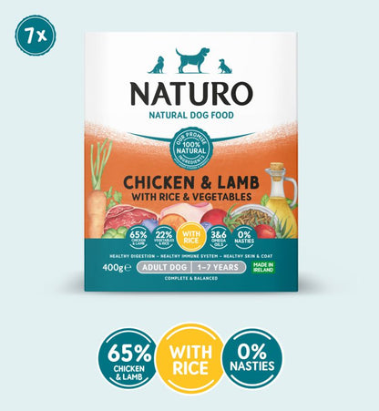 Naturo Adult Dog Tray Chicken Lamb Rice & Veg 7 x 400g