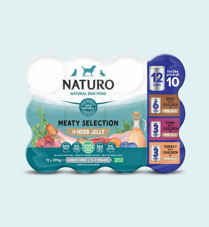 Naturo Adult Dog Cans Meaty Selection in Herb Jelly 12 x 390g