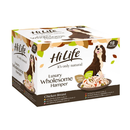 Hilife Its Only Natural Luxury Wholesome Hamper Dog Food Pouches 18 x 100g - Pack of 2