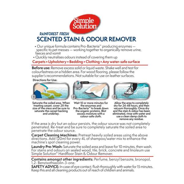 Simple Solution Stain & Odour Remover for Dogs Rainforest Fresh 750ml