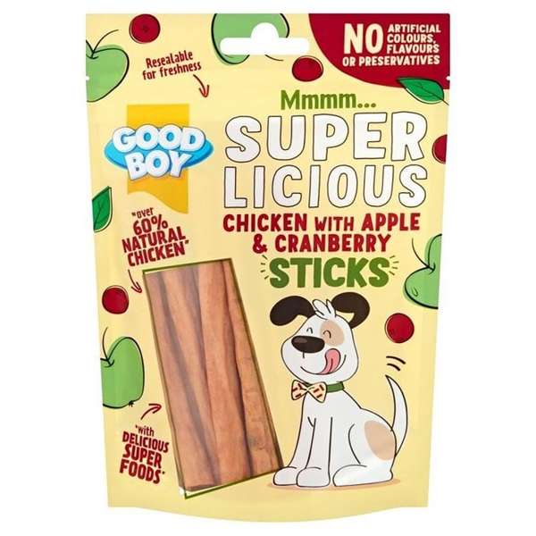 Goodboy Superlicious Chicken With Apple & Cranberry Sticks 100g - Case of 12