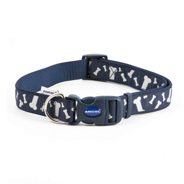 Ancol Nylon Paw N Bone Adjustable Collar Blue